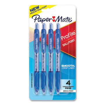 Paper Mate® Profile Ballpoint Pen, Retractable, Medium 1 Mm, Blue Ink, Translucent Blue Barrel, 4-pack freeshipping - TVN Wholesale